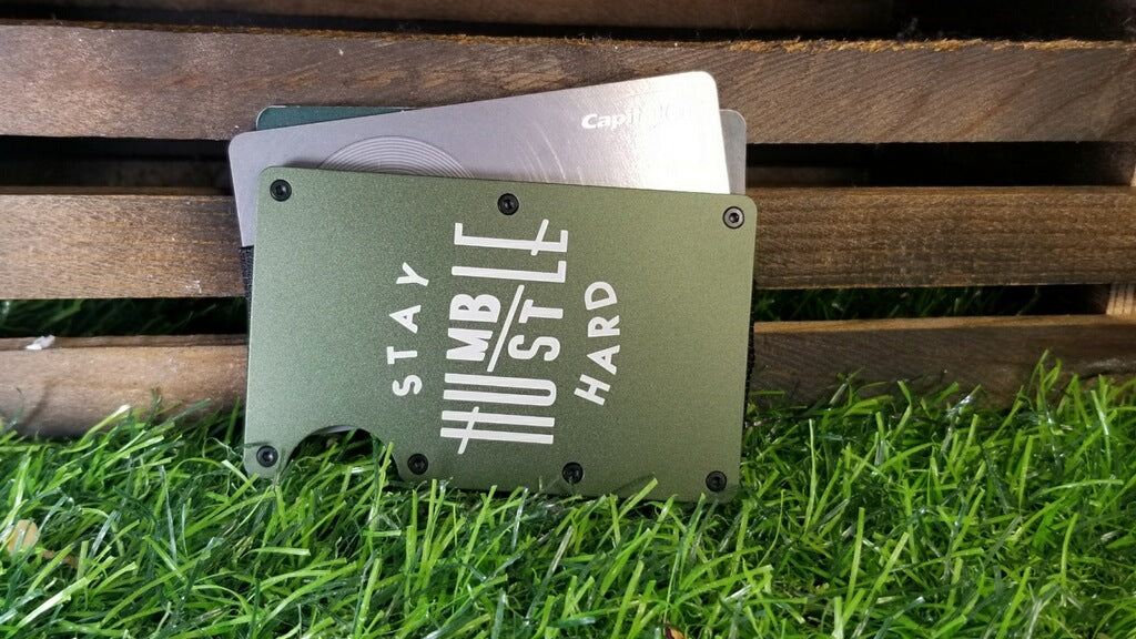 Personalized Minimalist Metal Wallet - Stay Humble and Hustle Hard